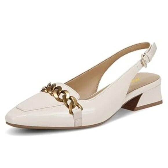 Milooey Cream Women's Closed Toe Chain Slingback Flats Comfortable Chunky Block - Picture 1 of 8
